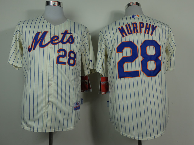 Men New York Mets 28 Murphy Cream MLB Jerseys